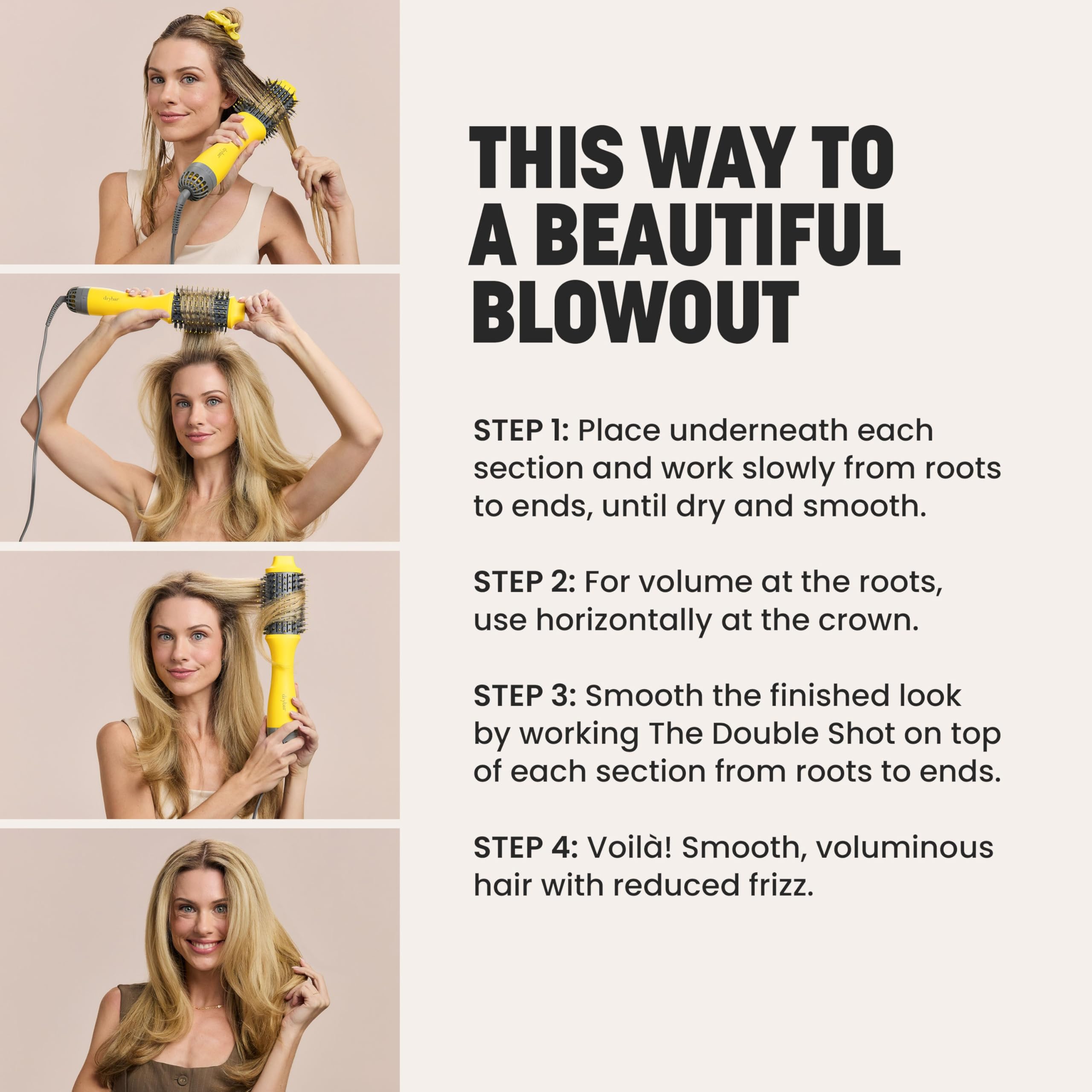 Drybar ergonomic lightweight design reduces hand fatigue during styling.