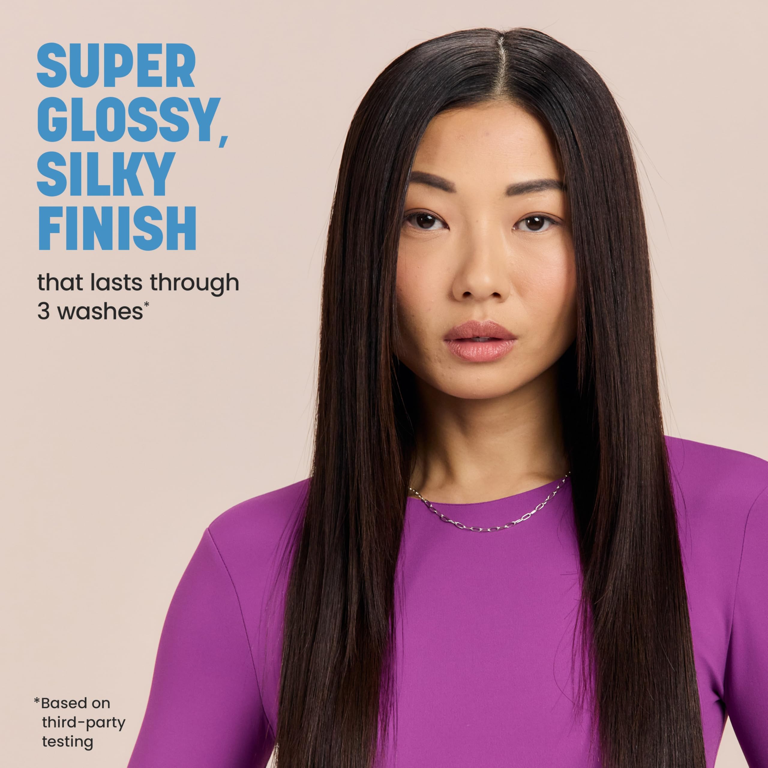 Drybar Liquid Glass lasts through three washes, extending your smooth style.