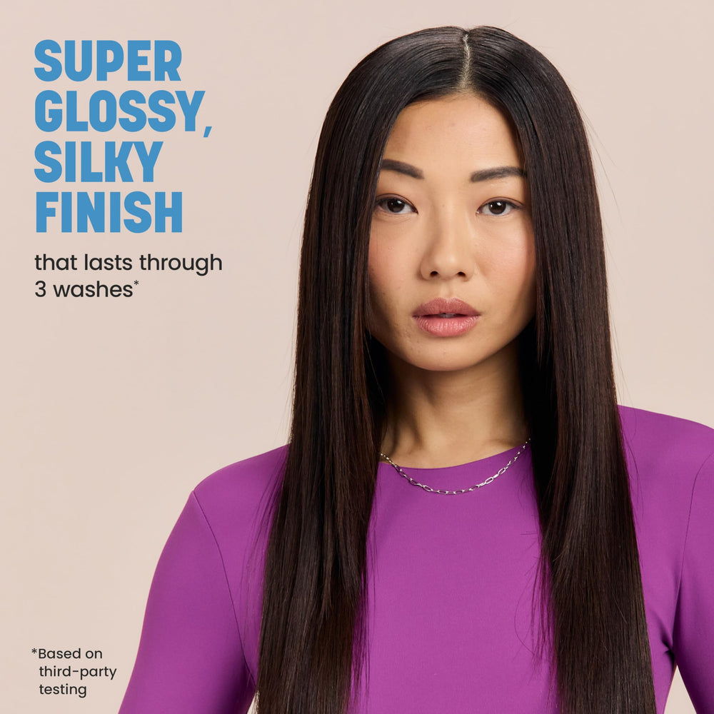 Drybar Liquid Glass lasts through three washes, extending your smooth style.