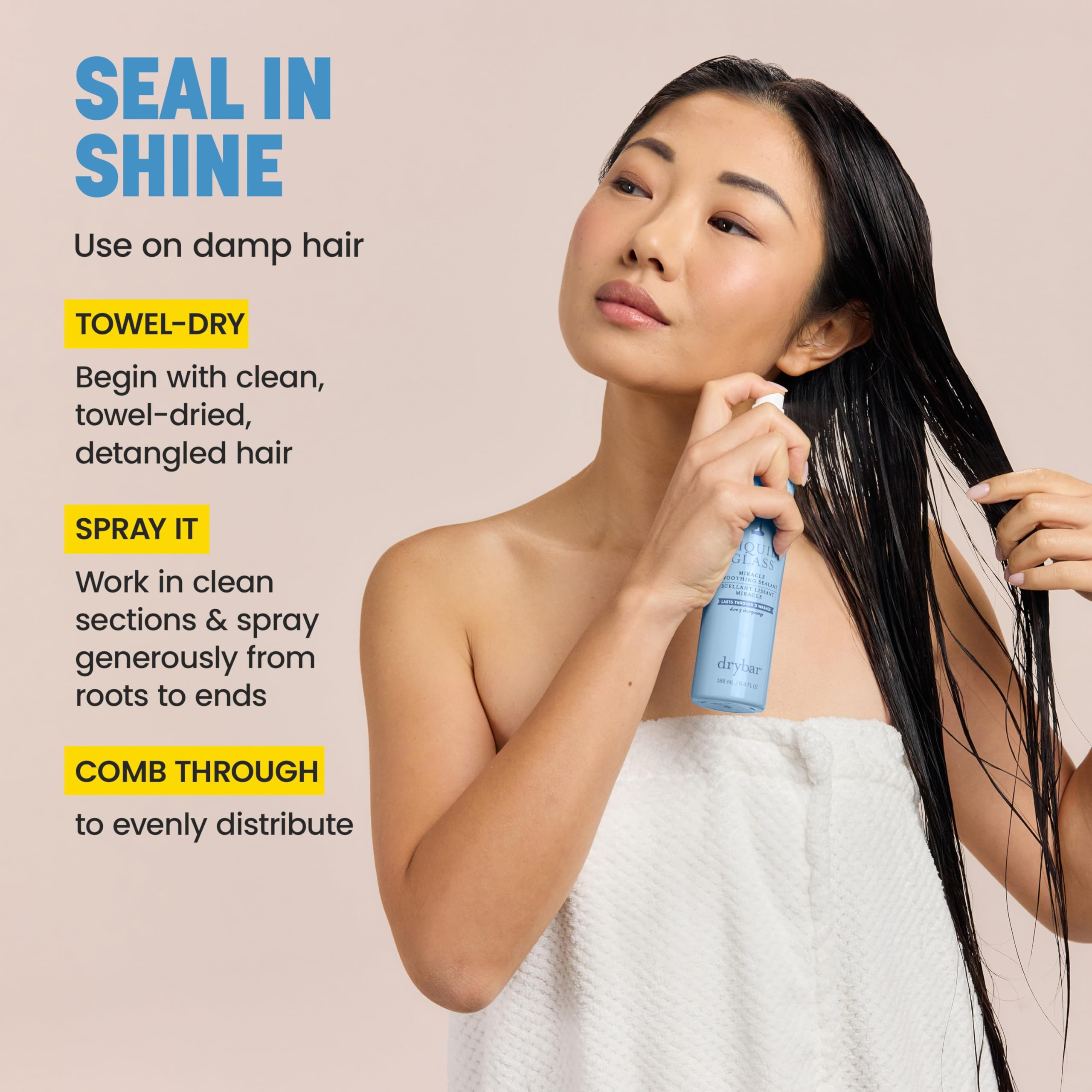 Drybar Liquid Glass offers heat protection up to 450°F for styling safety.