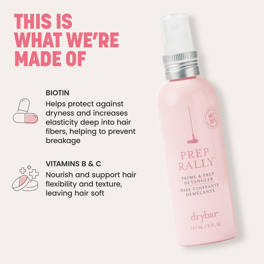 Drybar Prep Rally being applied to damp hair for detangling prep.