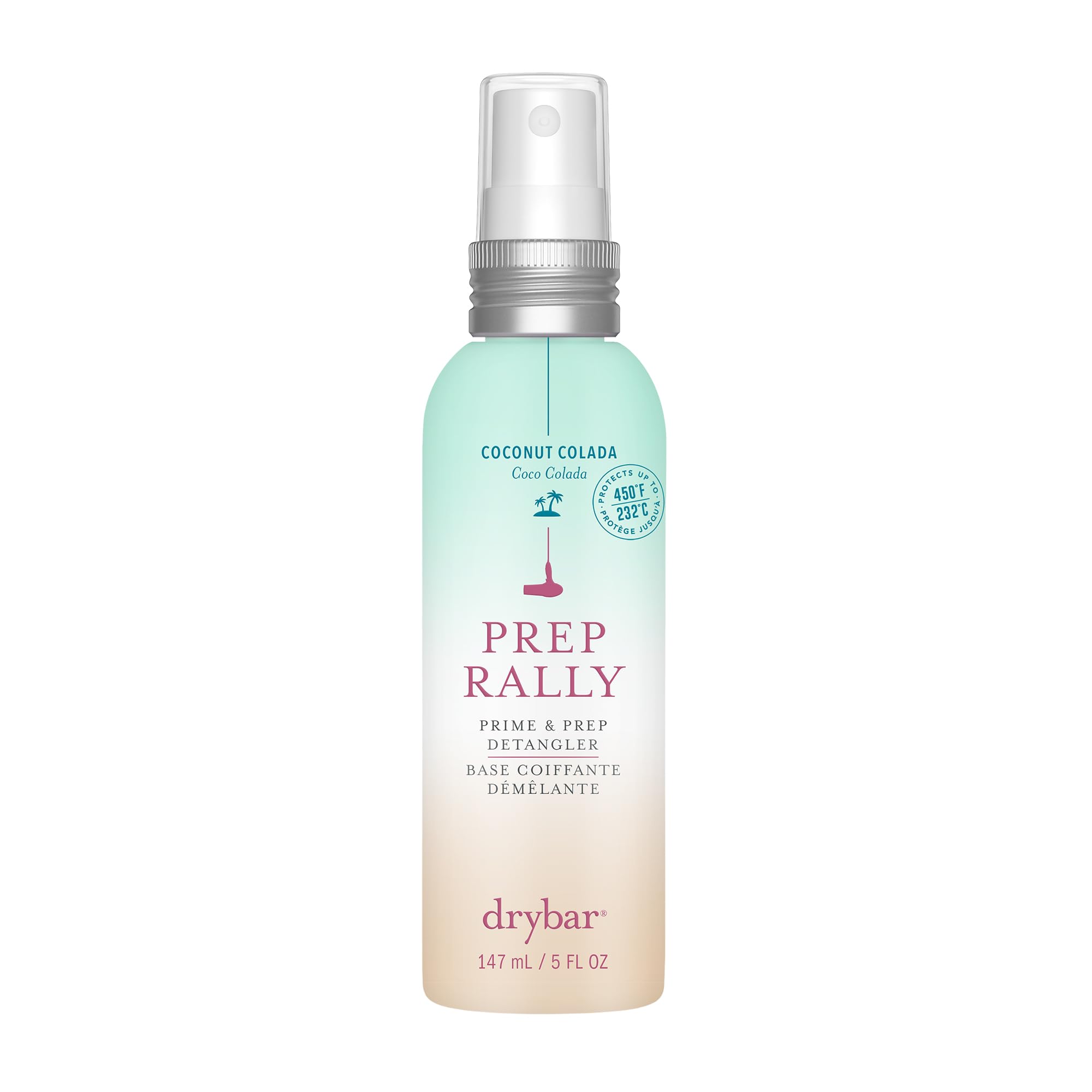 Drybar Prep Rally detangler bottle with coconut colada scent for smooth detangling.