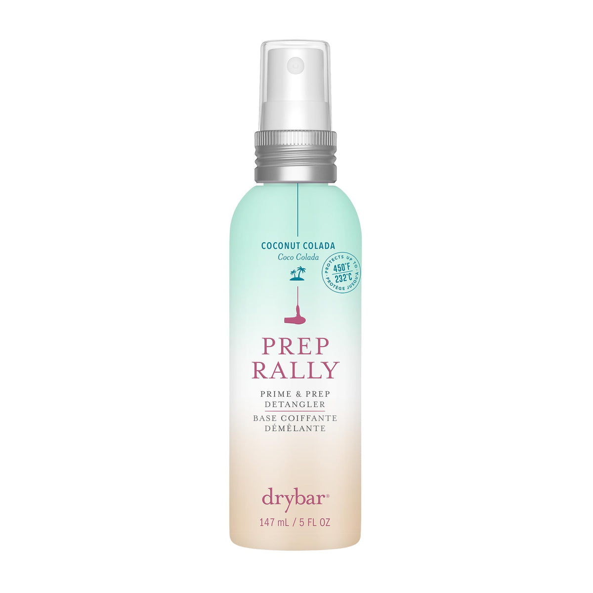 Drybar Prep Rally detangler bottle with coconut colada scent for smooth detangling.
