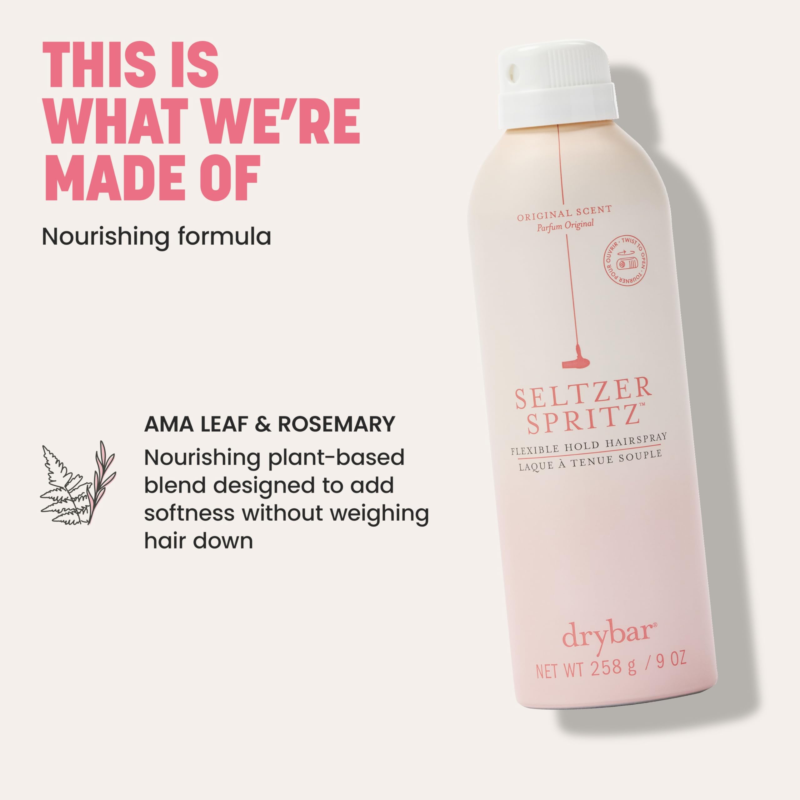 Drybar Seltzer Spritz acabado suave favorece el movimiento natural.