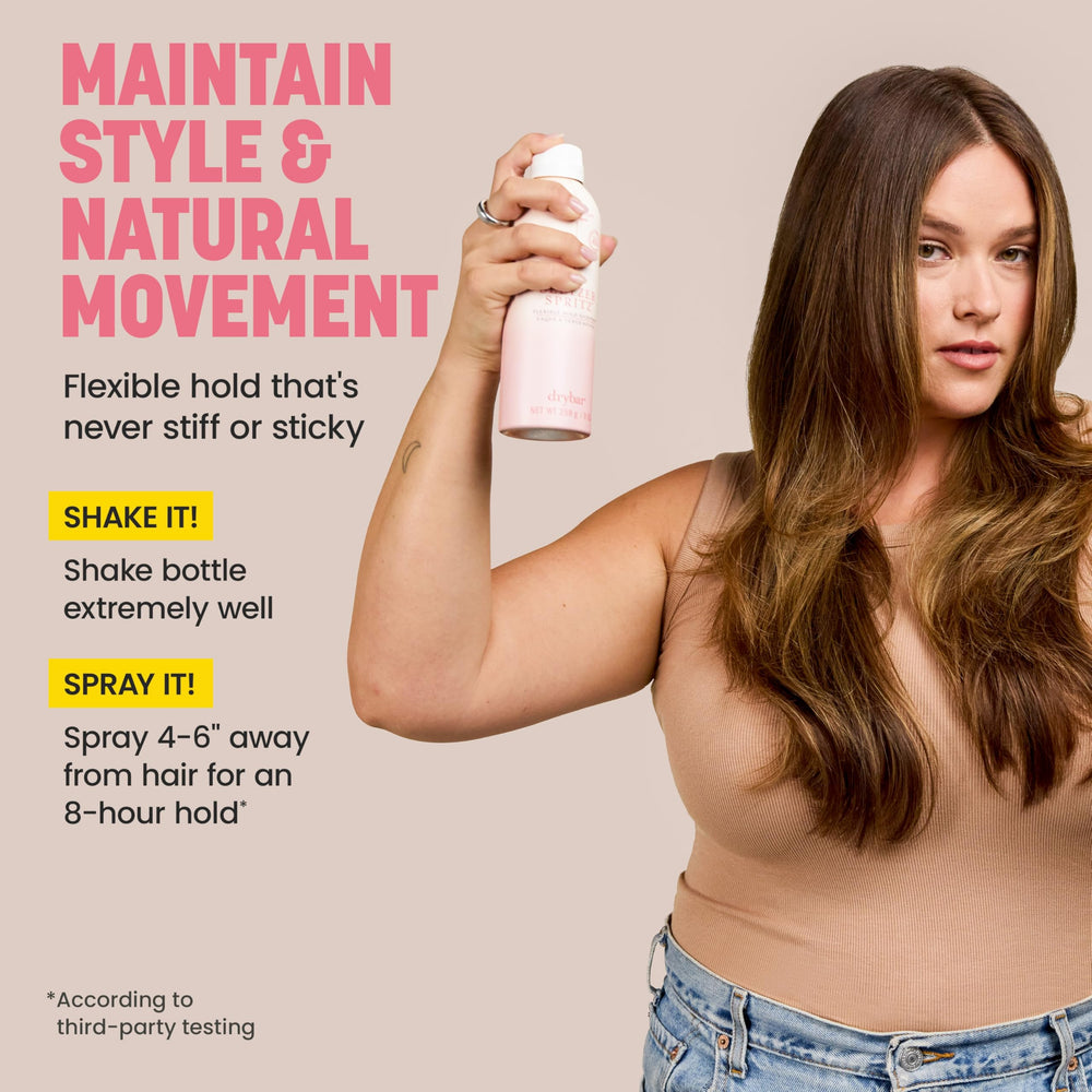 Drybar Seltzer Spritz boquilla con bloqueo evita goteos accidentales.