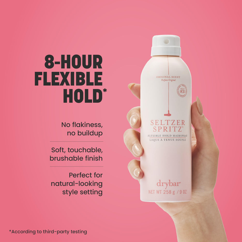 Drybar Seltzer Spritz sin siliconas ofrece fijación ligera sin peso.