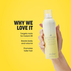 Drybar Southern Belle Volume-Boosting Root-Lifter label close-up for daily root lift.
