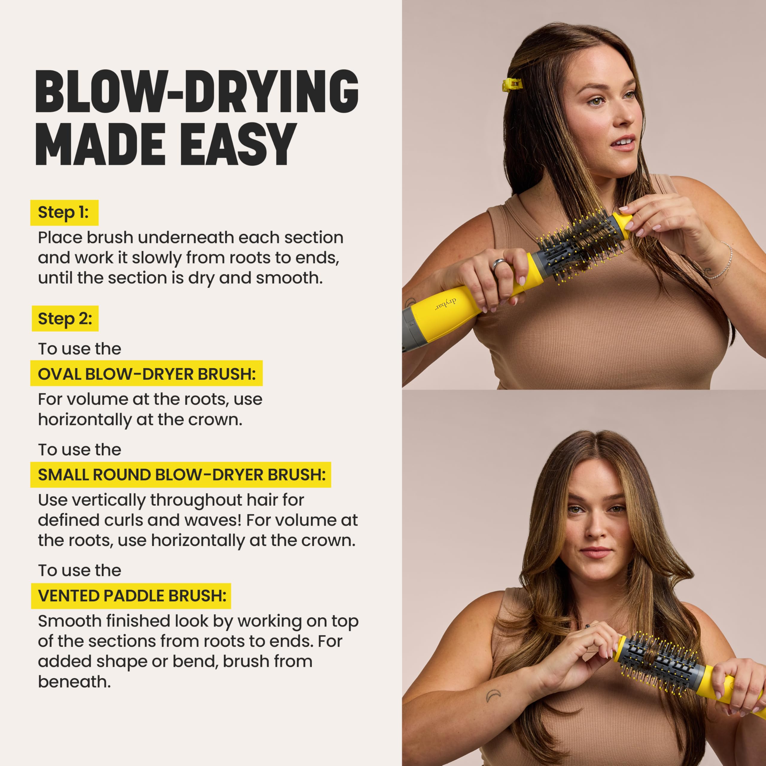 Drybar Triple Shot three heat settings support versatile styling.