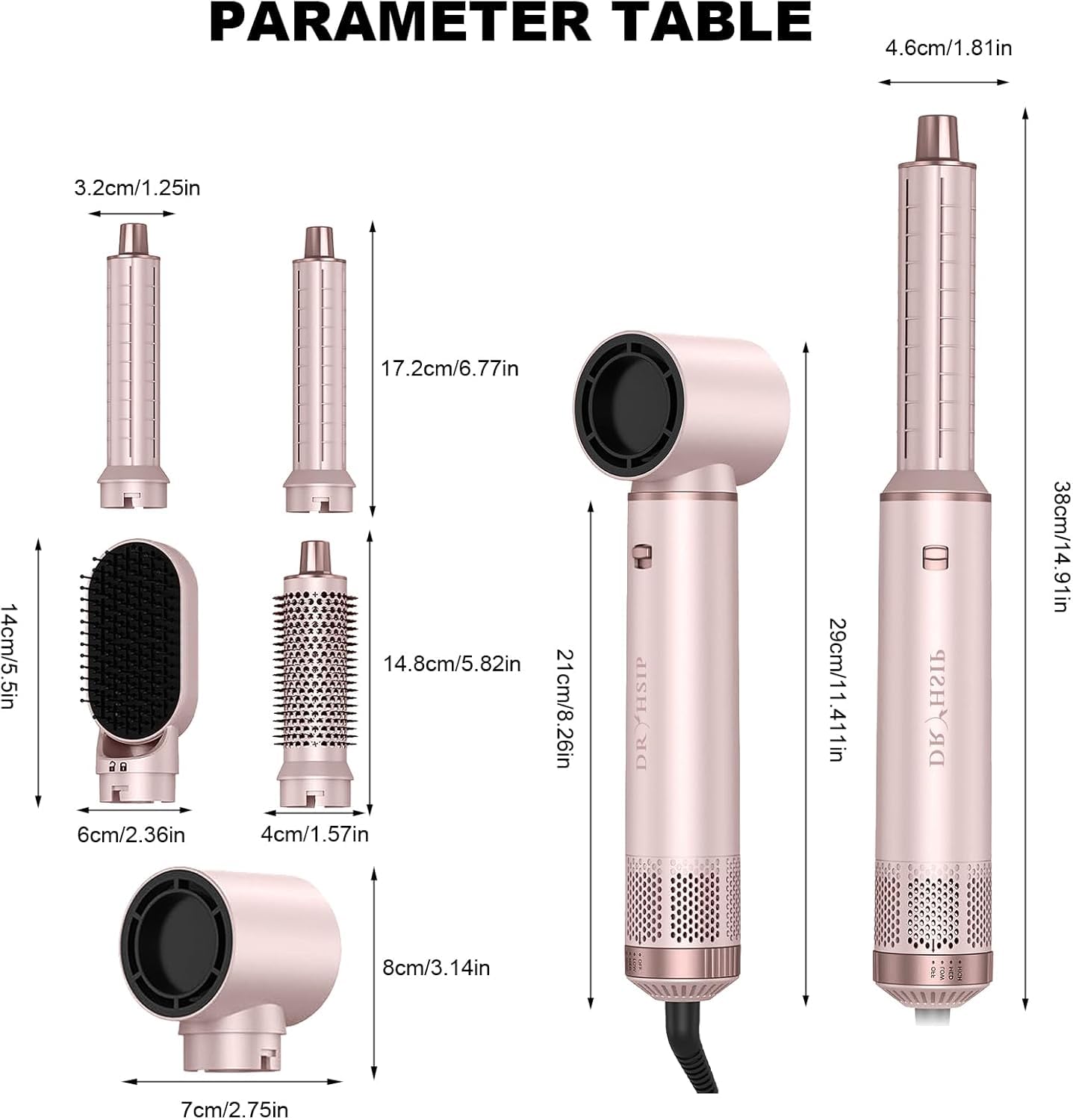 Dryhsip compact travel design with 5-in-1 styler in pink