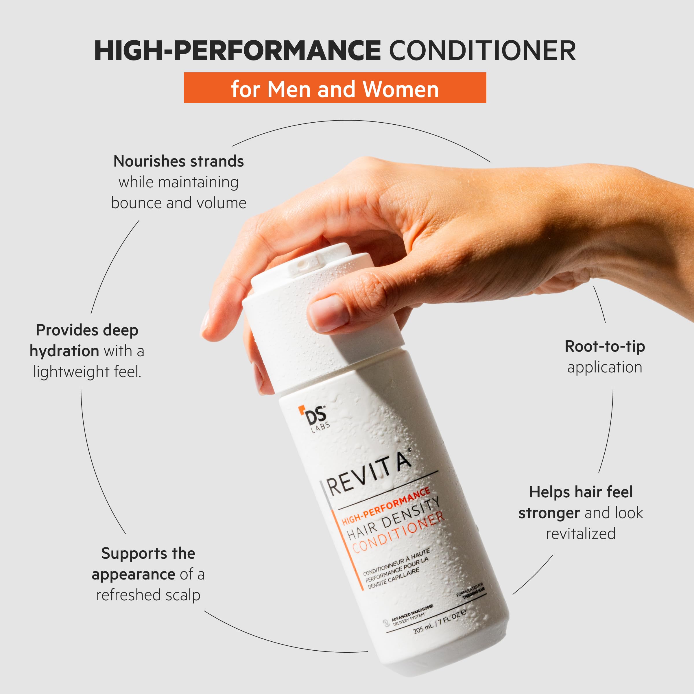 Close-up of Revita Conditioner pump dispensing for easy application.