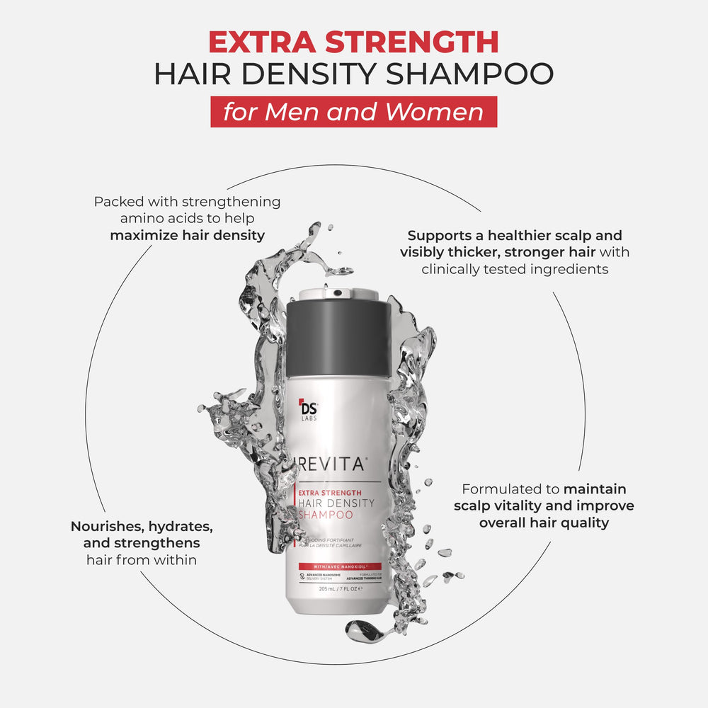 DS Laboratories Revita Extra Strength Shampoo daily-use bottle emphasizes lightweight hydration