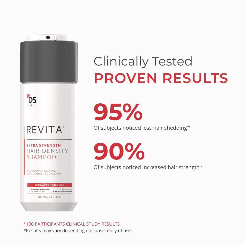 DS Laboratories Revita Extra Strength Shampoo foam application shows rich lather during washing