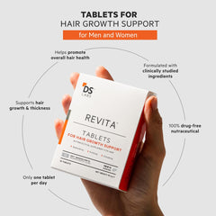 Revita Hair Density tablets close-up showcasing form and potential daily nourishment.