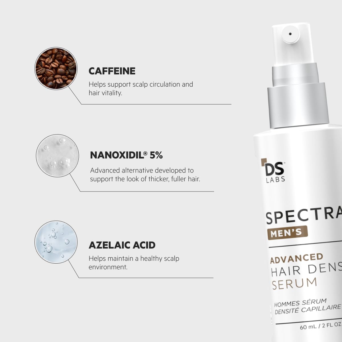 DS Labs Spectral Men’s Hair Density Serum after application with non-greasy finish.