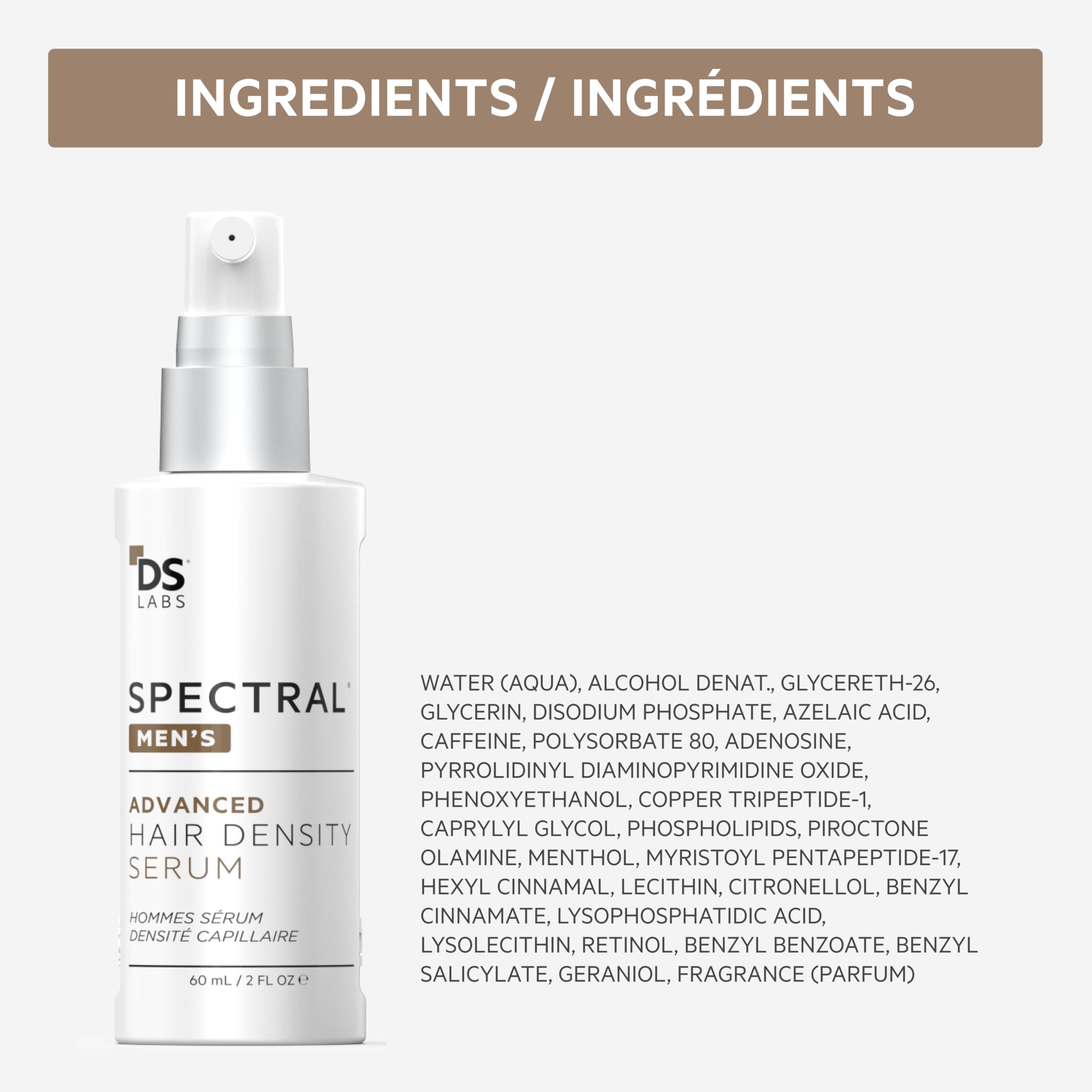 DS Labs Spectral Men’s Hair Density Serum 60mL travel-friendly bottle.
