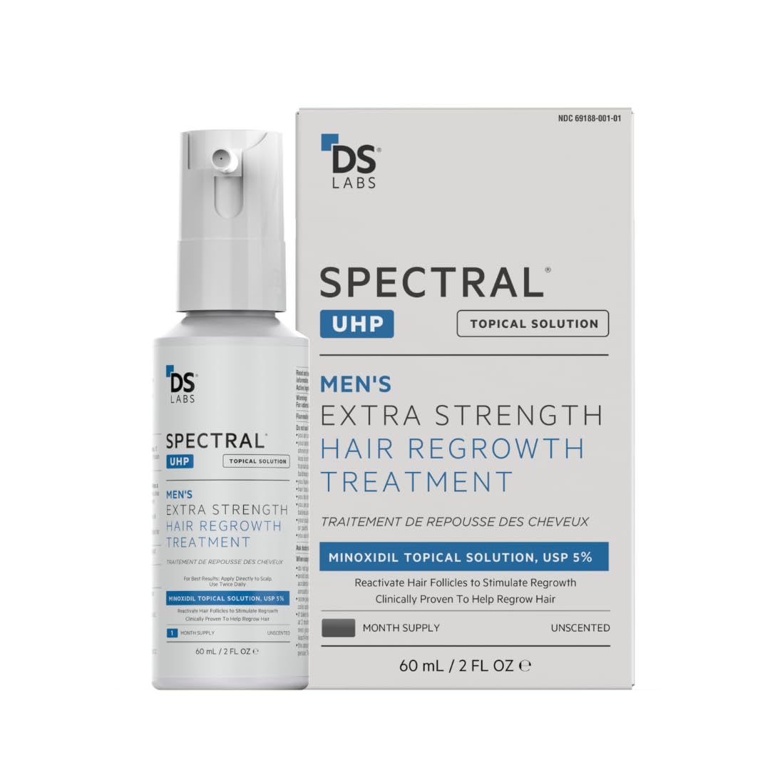 DS Laboratories Spectral.UHP bottle showing 5% minoxidil for fuller-looking hair