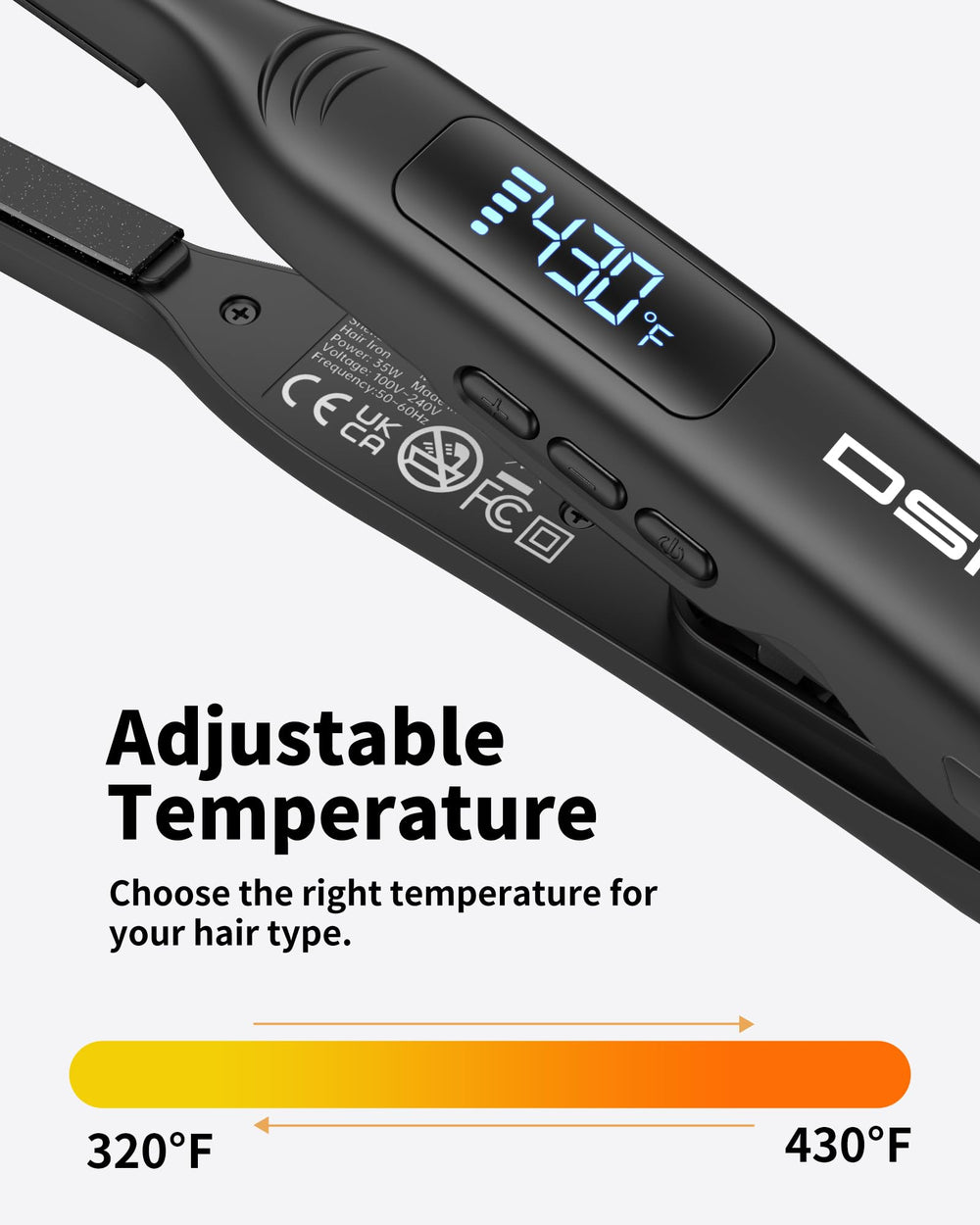 DSHOW mini flat iron with safety latch and curved handle for travel storage.