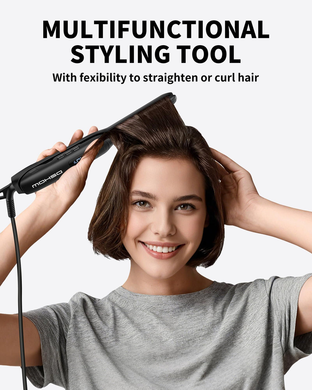 DSHOW small flat iron LED display enables quick heat setup for easy styling.