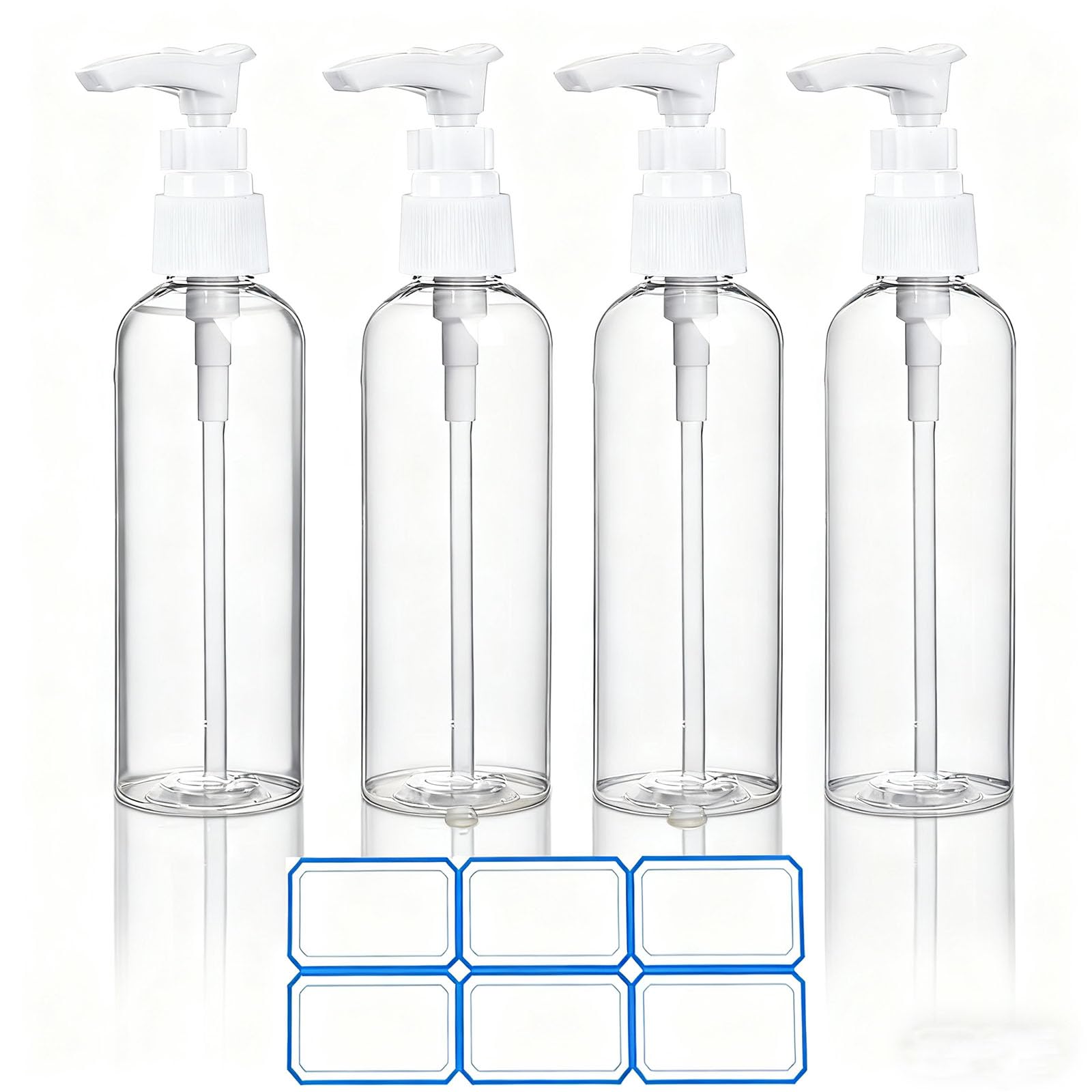 DTDNZKN travel pump bottles, clear 4-pack, easy refill for on-the-go trips.