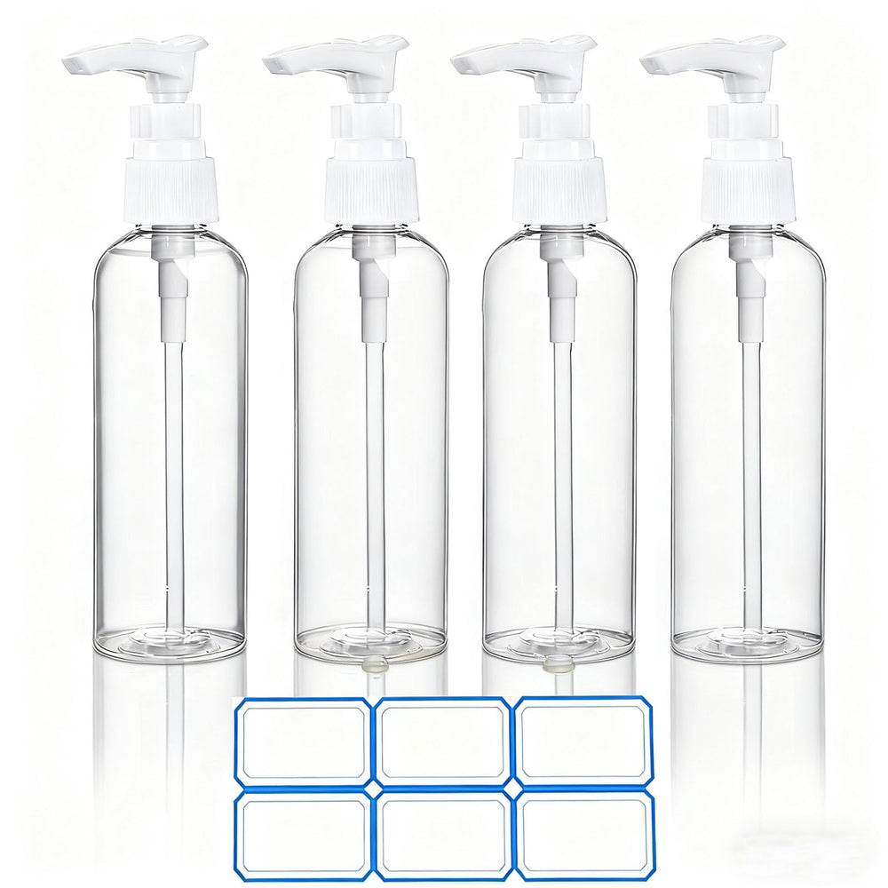 DTDNZKN travel pump bottles, clear 4-pack, easy refill for on-the-go trips.