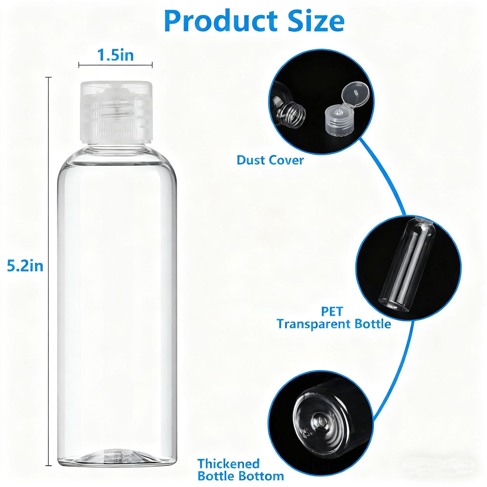 DTDNZKN clear 100ml bottles with threaded mouths for easy refills and sealing.