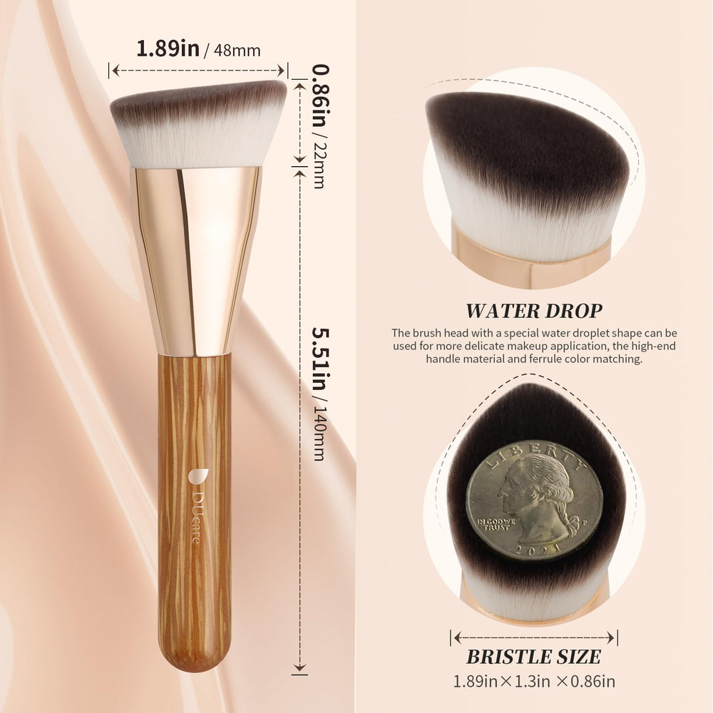 DUcare angled foundation brush buffing for quick, pore-minimized makeup look.