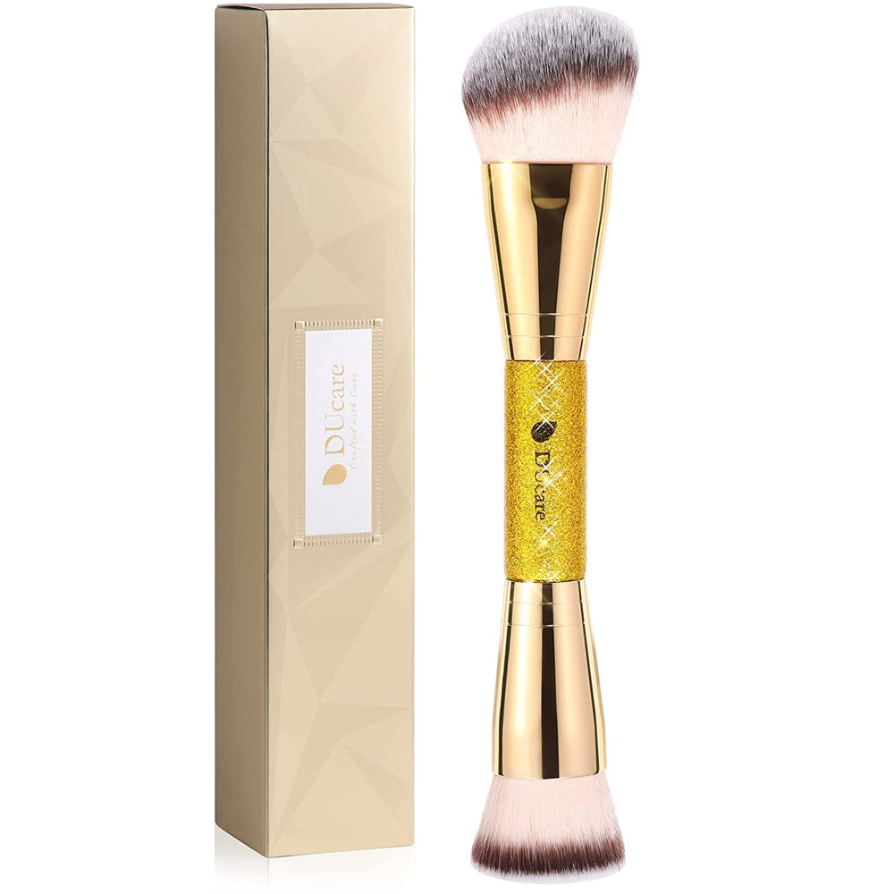 DUcare dual-end foundation brush with a gold glitter handle for a flawless base.