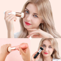 DUcare flat-top foundation brush in use delivering even coverage.