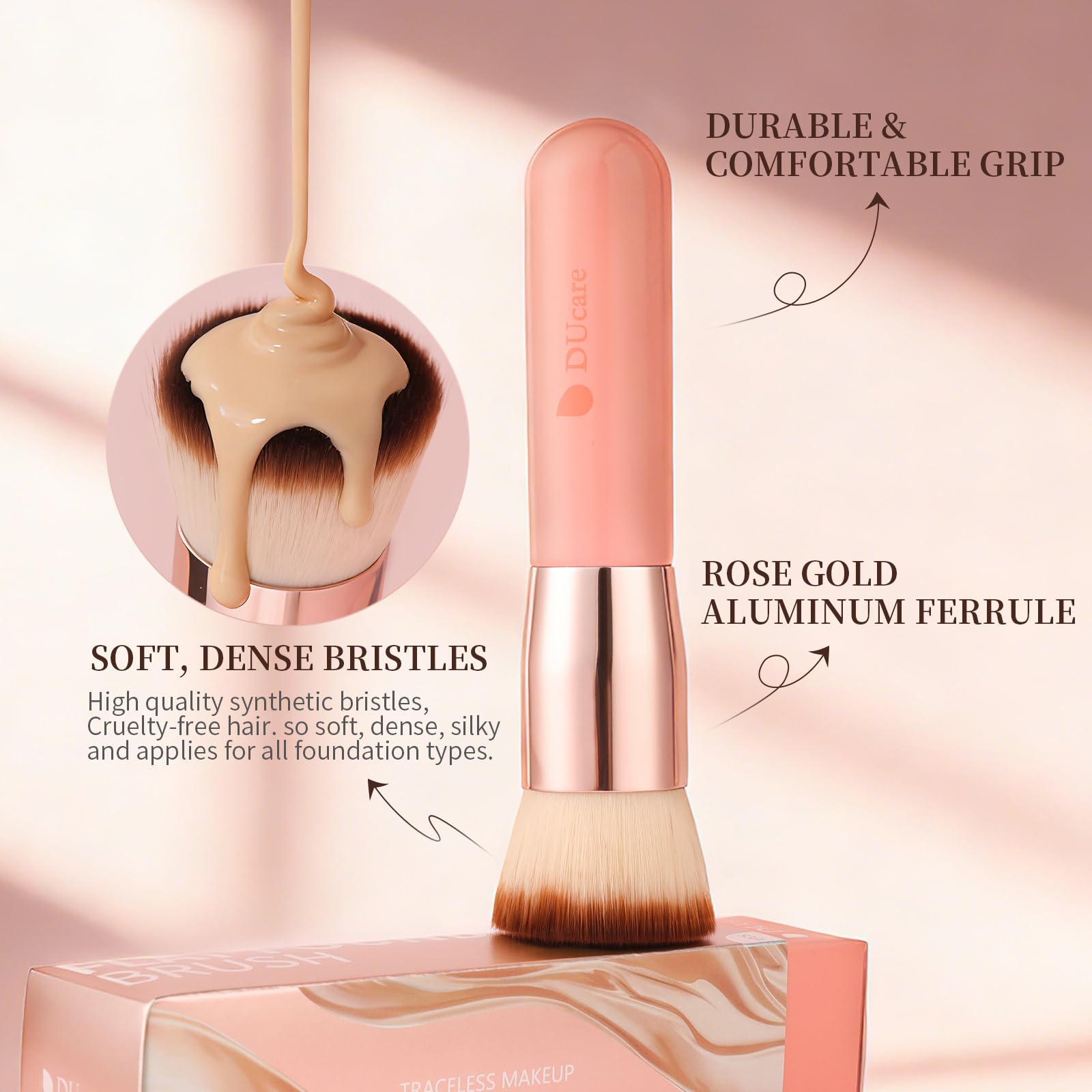 DUcare Foundation Brush delivers streak-free finish for a natural look.