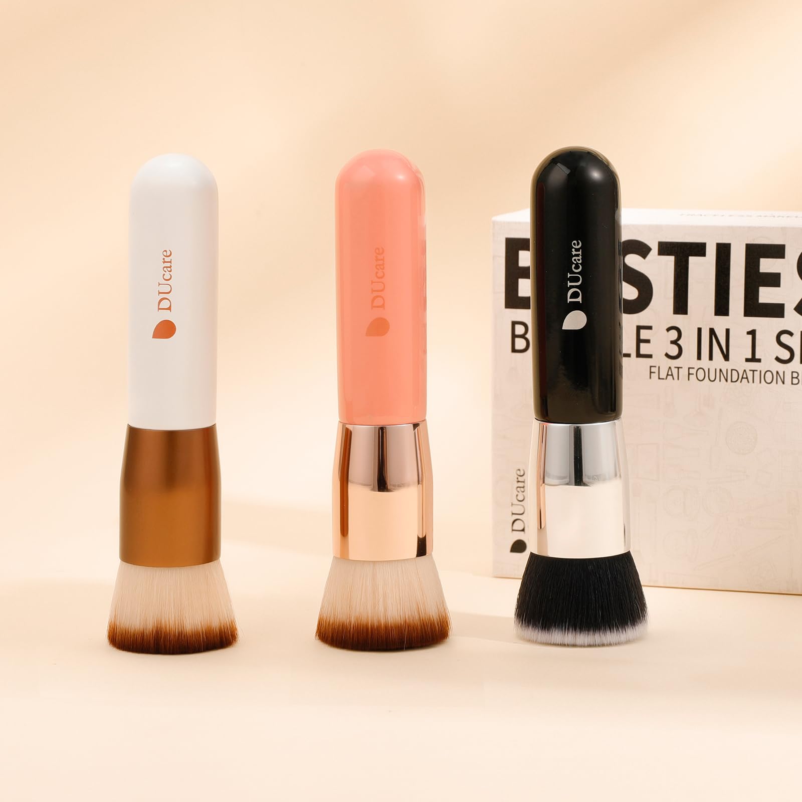 DUcare foundation brush gliding over textured skin for seamless finish.