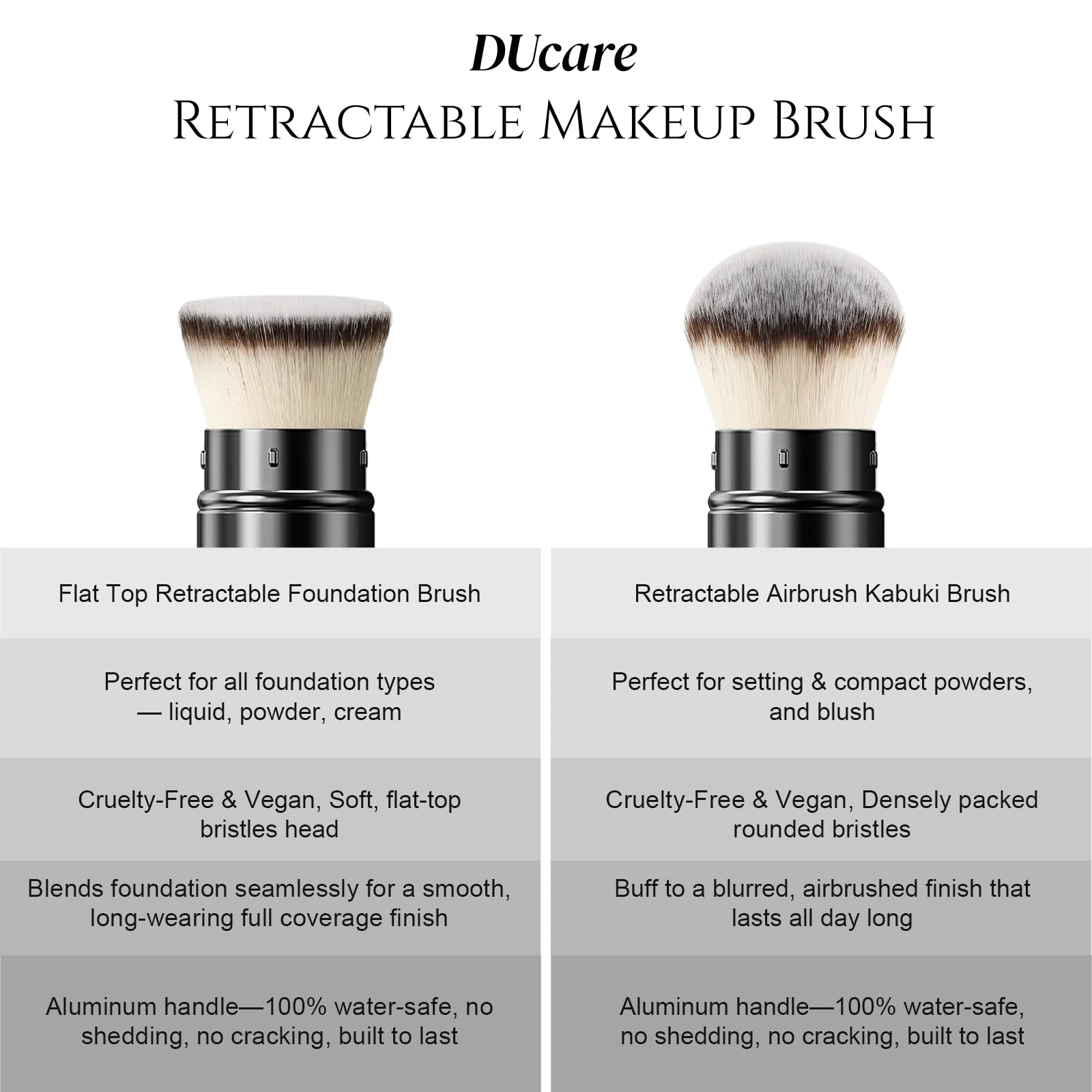 DUcare quick-clean kabuki brush bristles are soft, dense, and comfortable