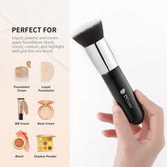 DUcare Kabuki brush held in hand during makeup routine for quick coverage