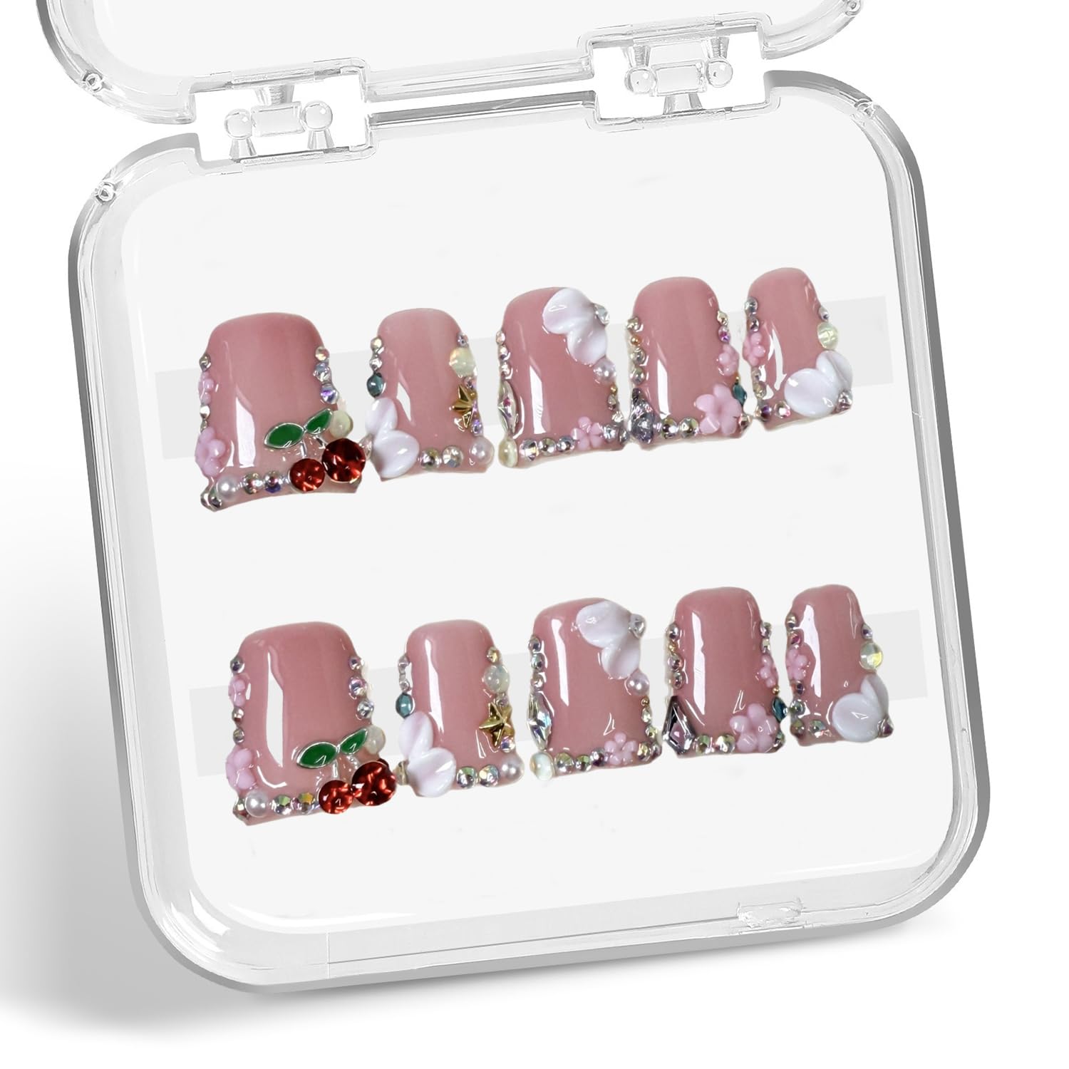 Duck Press on Nails muestra cereza 3D, diseño espectacular para eventos.