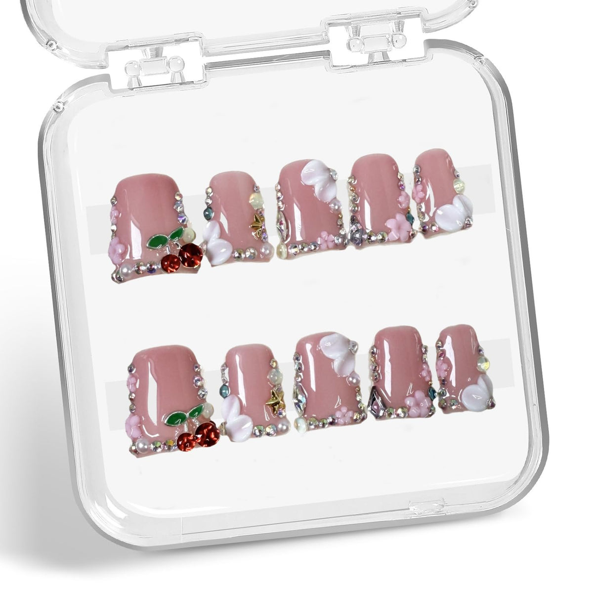 Duck Press on Nails muestra cereza 3D, diseño espectacular para eventos.