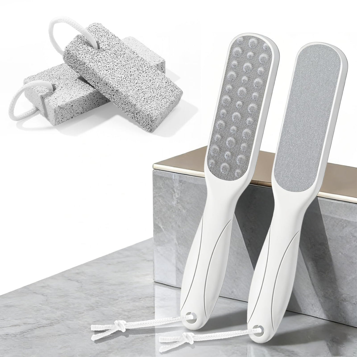 DUIJINYU foot scrubber set with two scrubbers and two pumice stones for versatile foot care