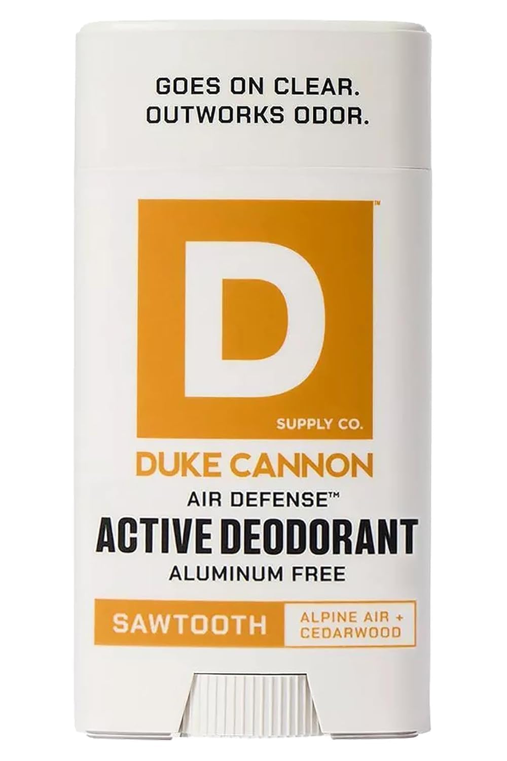Duke Cannon Air Defense bottle on shelf shows aluminum-free formula