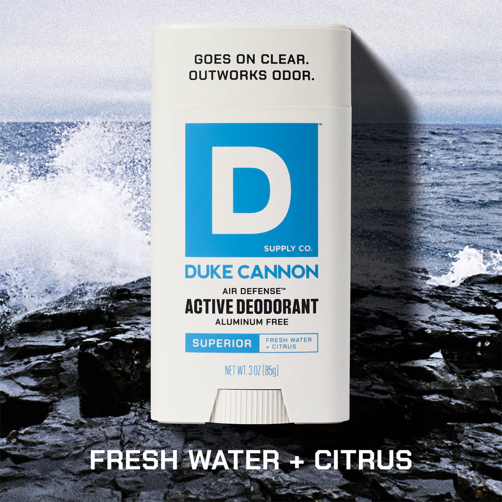 Duke Cannon Air Defense deodorant application demonstrating smooth ease of use.