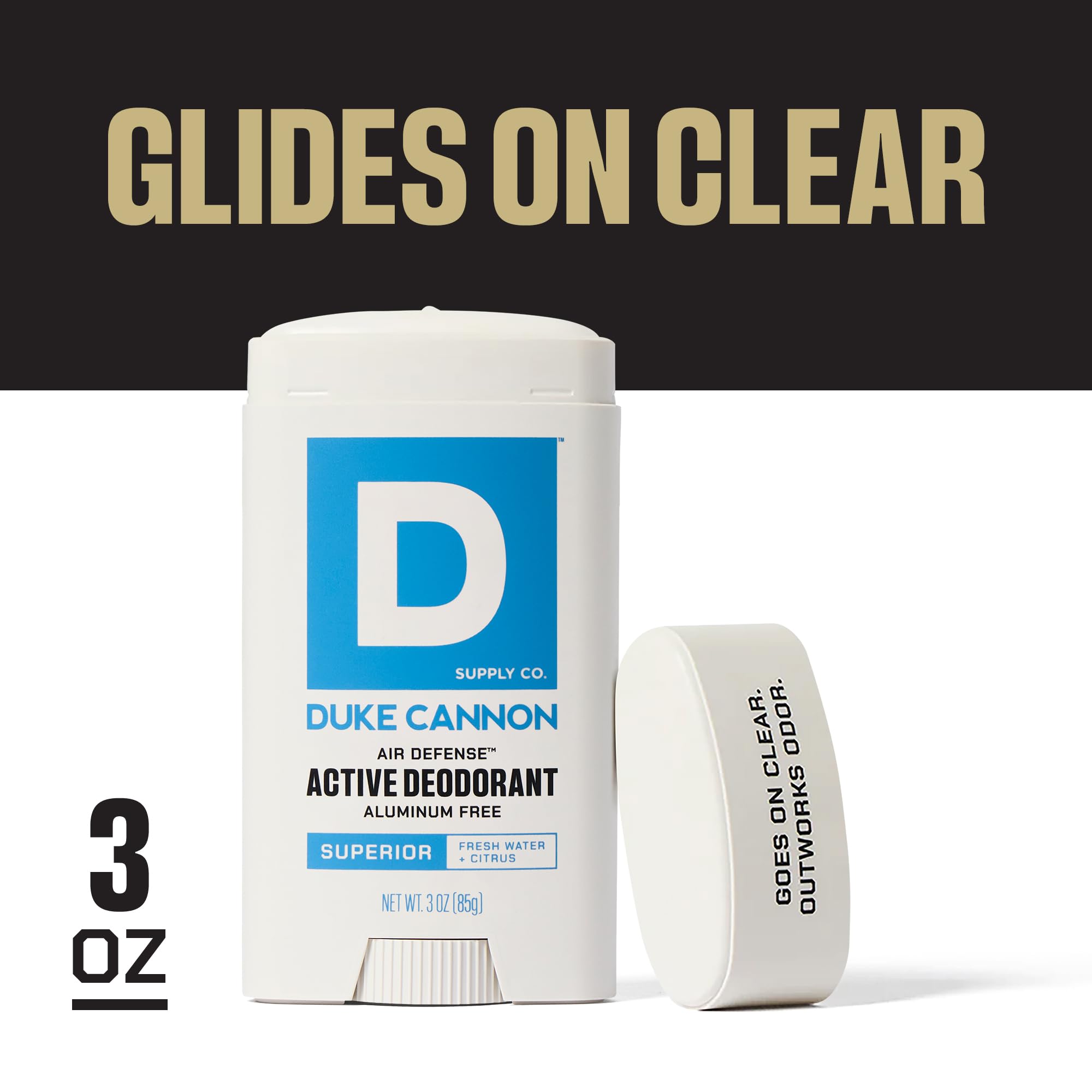 Duke Cannon Air Defense sandalwood and lavender scent evokes outdoors.