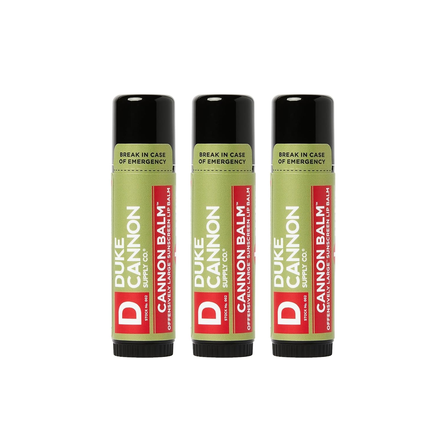 Duke Cannon Balm Tactical lip balm 3-pack tubes ready for outdoor use
