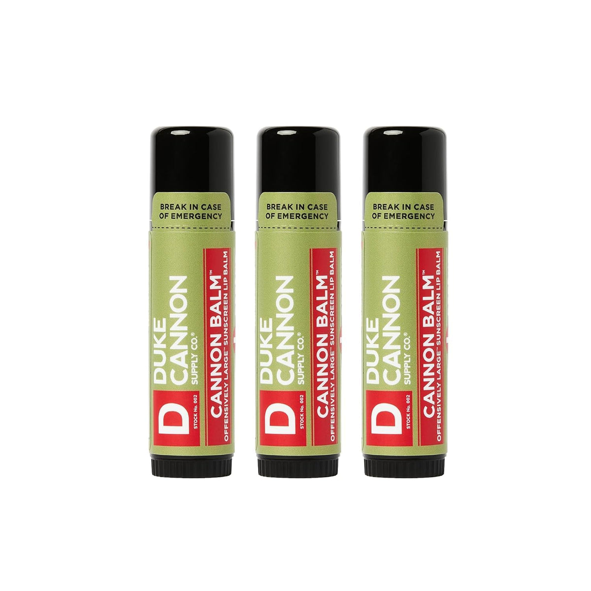 Duke Cannon Balm Tactical lip balm 3-pack tubes ready for outdoor use