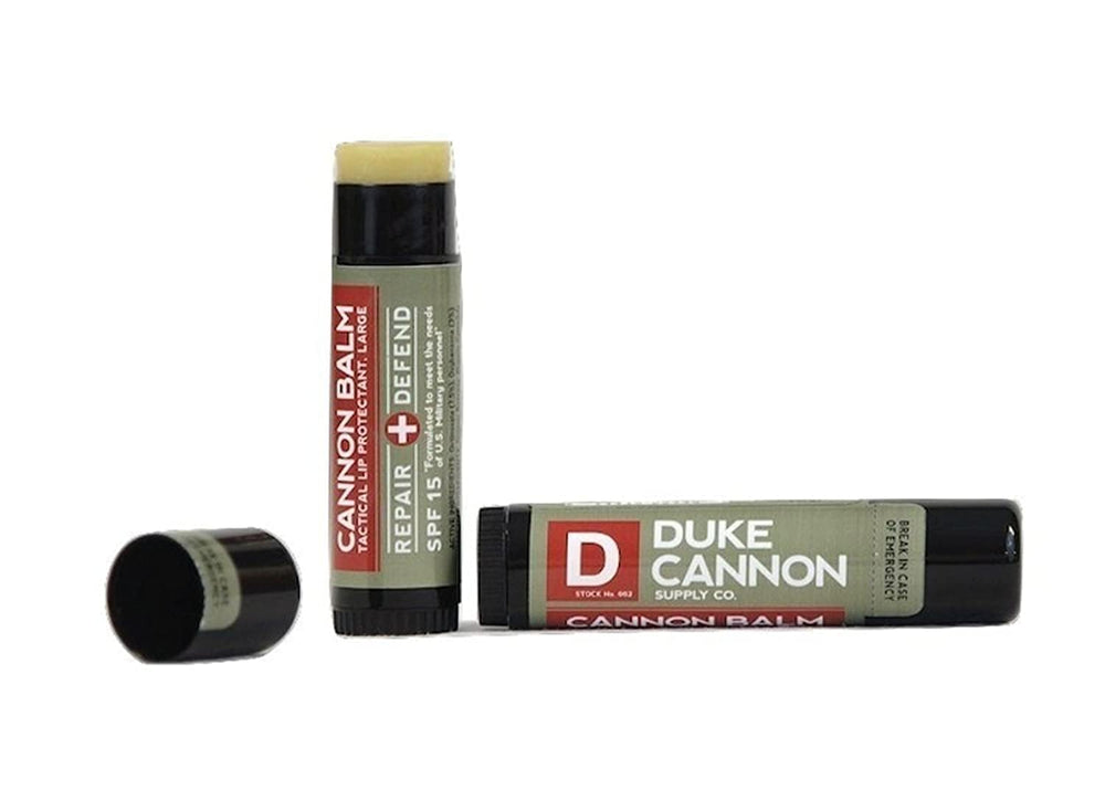 Duke Cannon Balm Tactical SPF 15 protects lips during sunny adventures