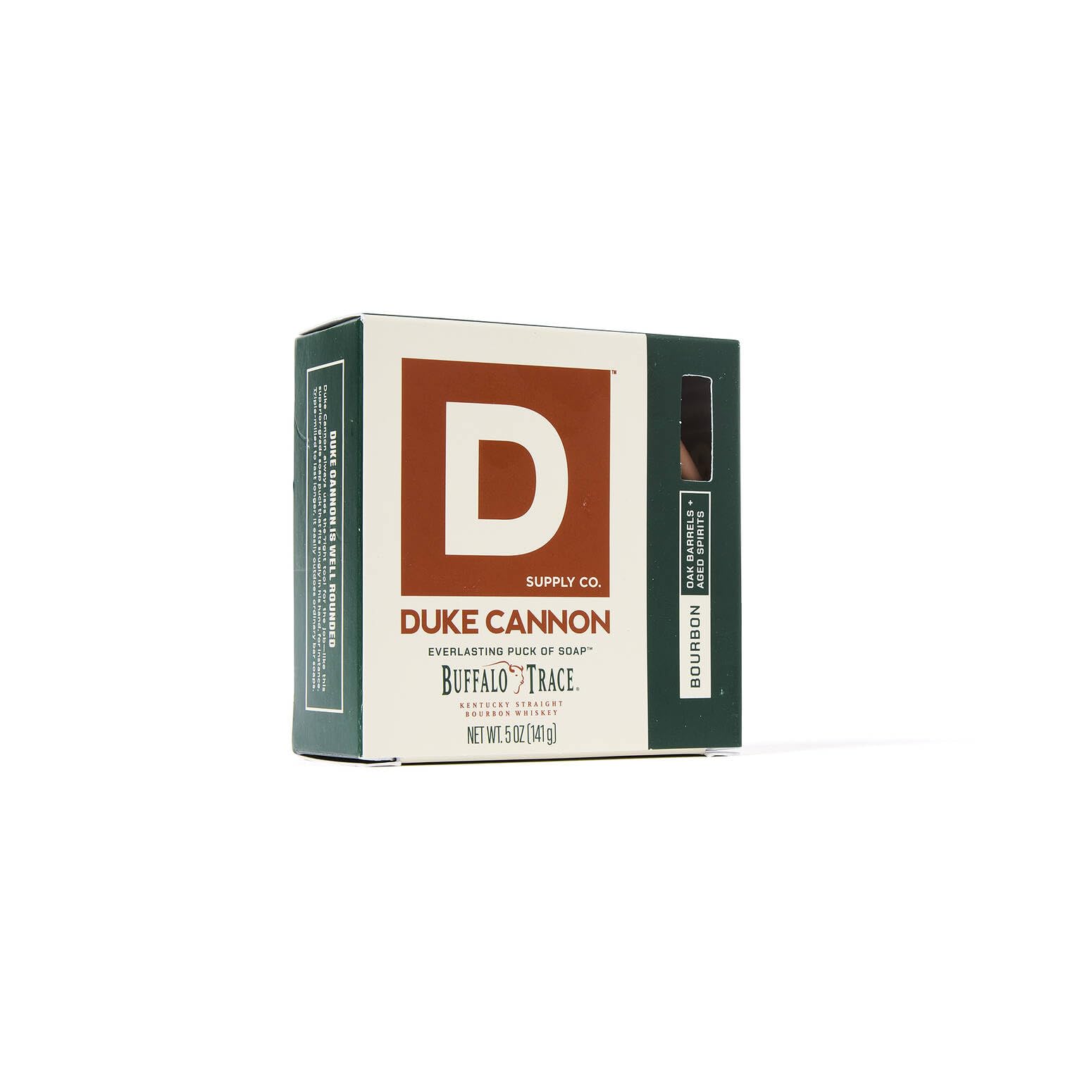 Five-ounce Duke Cannon bar delivers lasting value and durable cleansing.