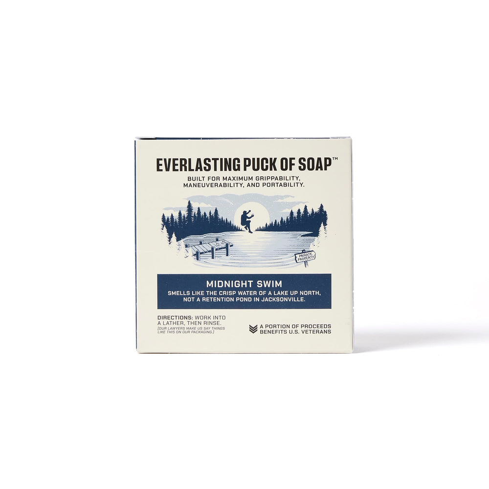 Duke Cannon bar soap puck packaging communicates value and durability.