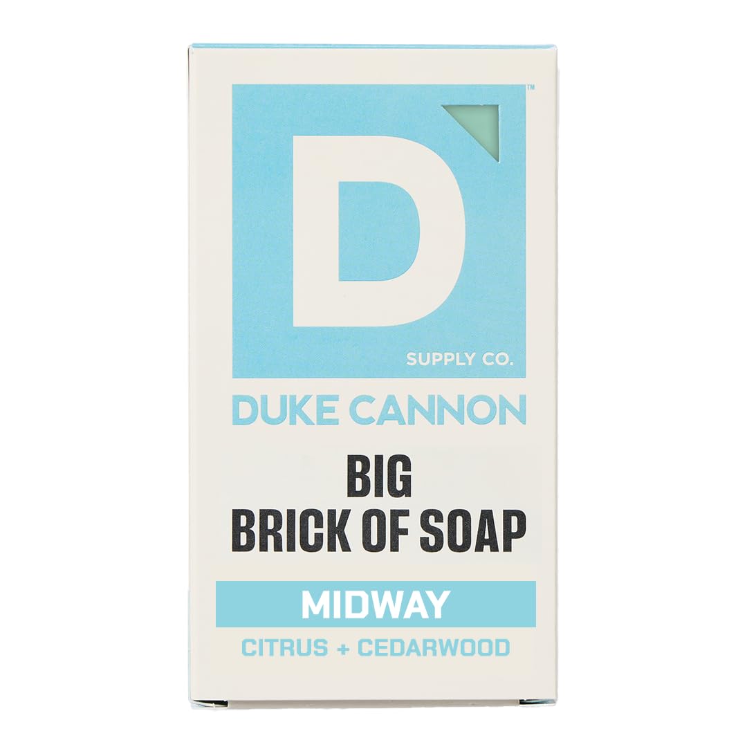 Duke Cannon barra jabón extralargo Midway, limpia profundamente y deja aroma masculino.