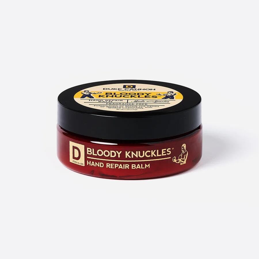 Duke Cannon Bloody Knuckles Balm lanolin-rich moisturizer for tough skin.