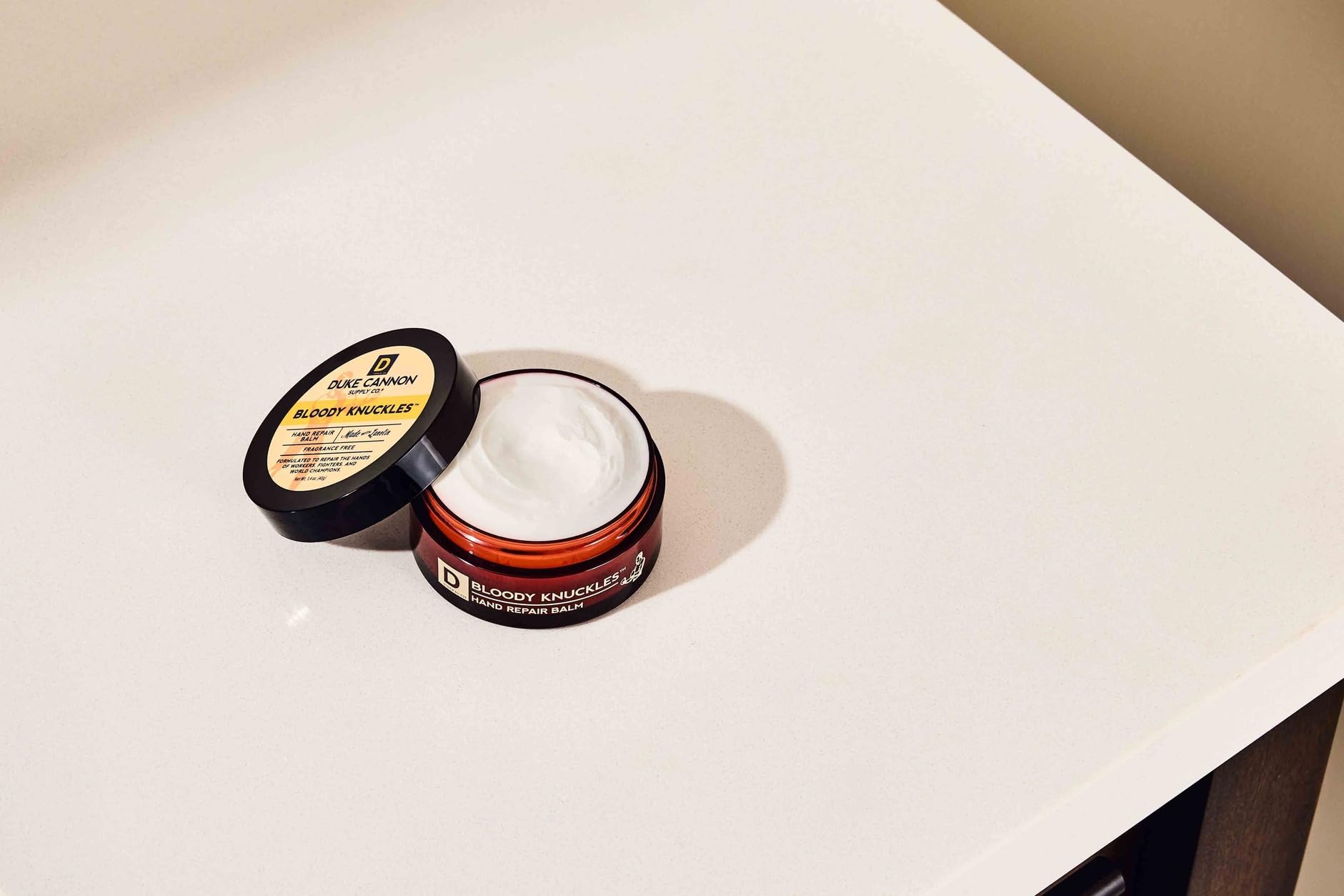 Duke Cannon Bloody Knuckles Balm quick absorption with no greasy residue.