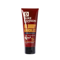 Duke Cannon Bloody Knuckles balm unscented label close-up highlighting lanolin.