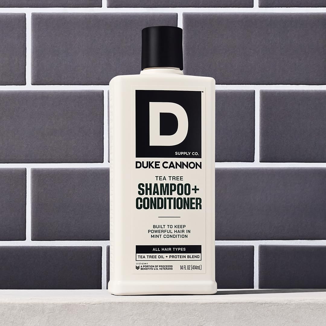 Duke Cannon brand logo closeup highlights rugged, masculine grooming heritage.
