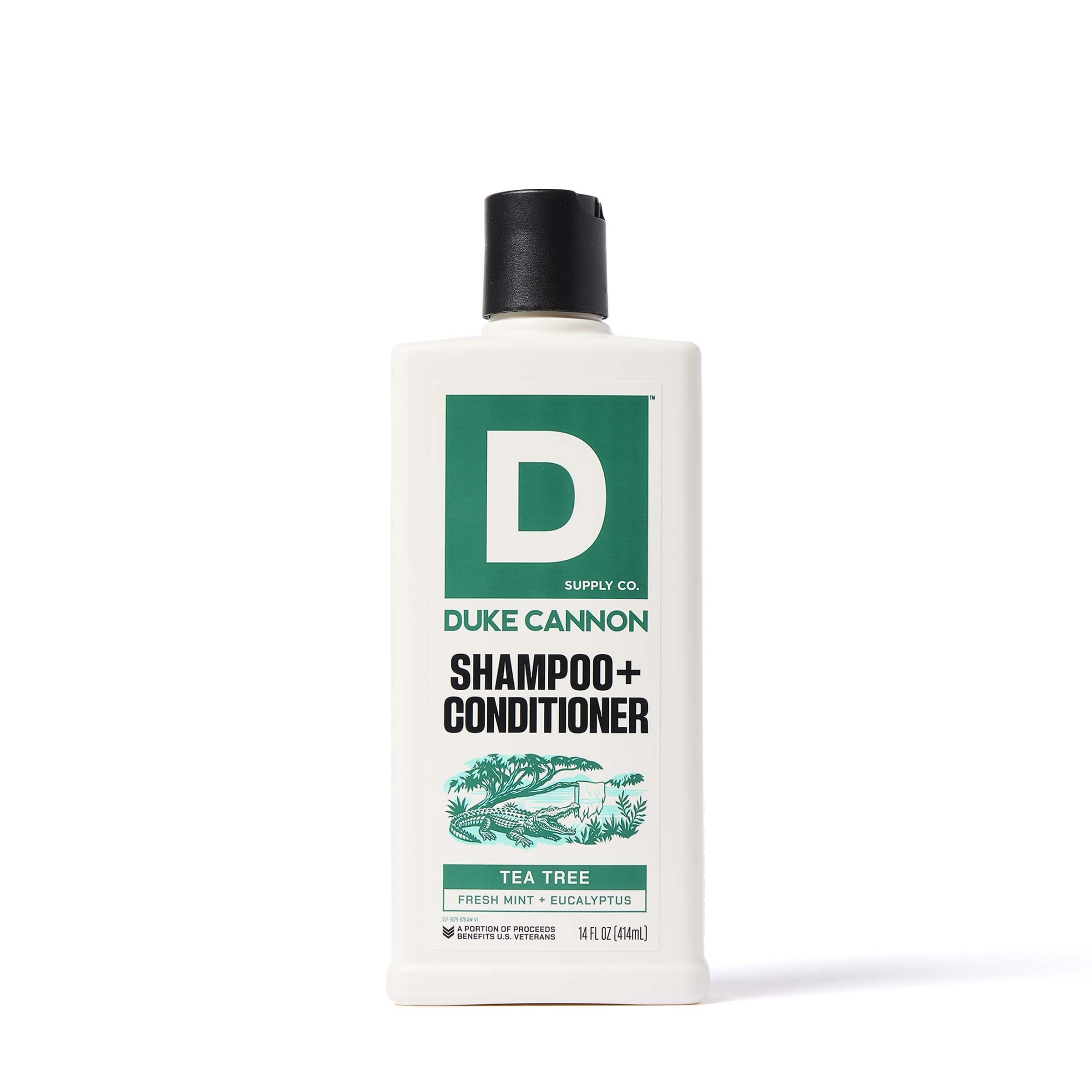 Duke Cannon dos en uno champú acondicionador, botella con aroma a árbol de té para el cuero cabelludo