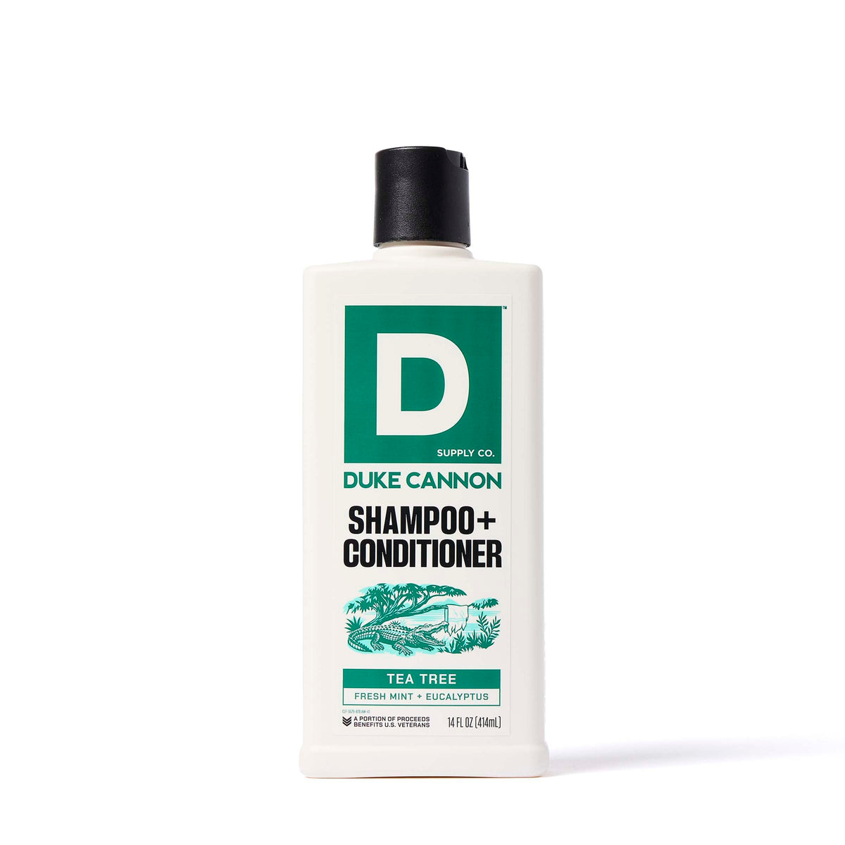 Duke Cannon dos en uno champú acondicionador, botella con aroma a árbol de té para el cuero cabelludo